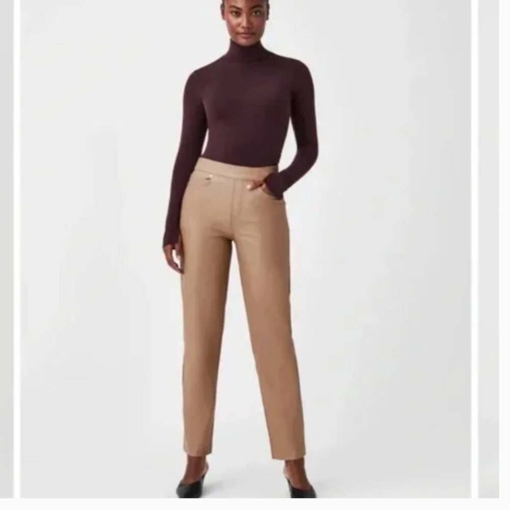 NWT Spanx Regular Pants Leather Like Slim Straight in toffee faux leather
